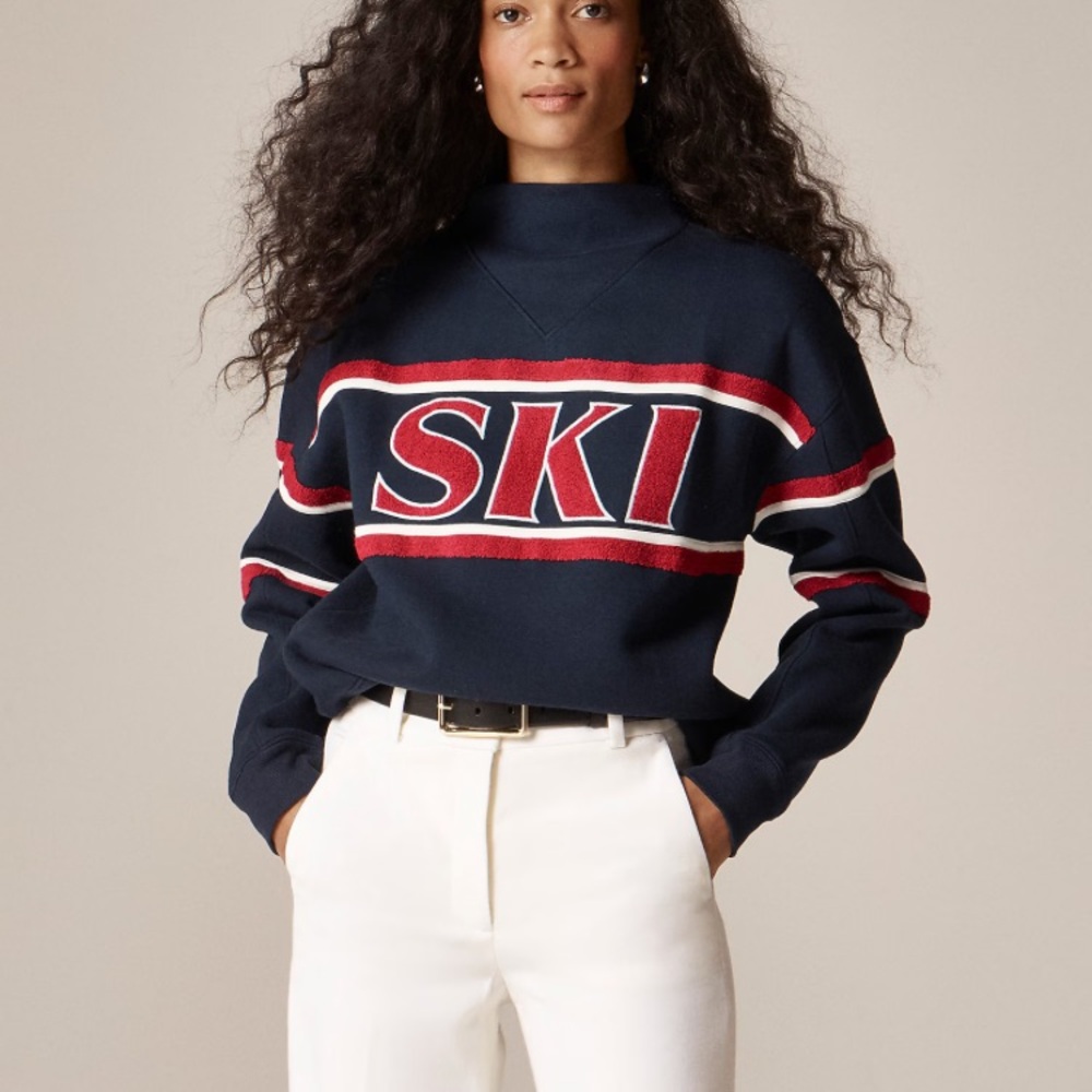 J. Crew Heritage fleece "Ski" graphic sweatshirt